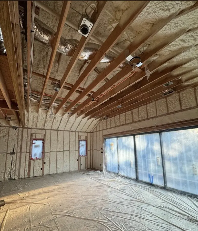 Interior walls and ceiling insulated with spray foam during new construction in Oakley